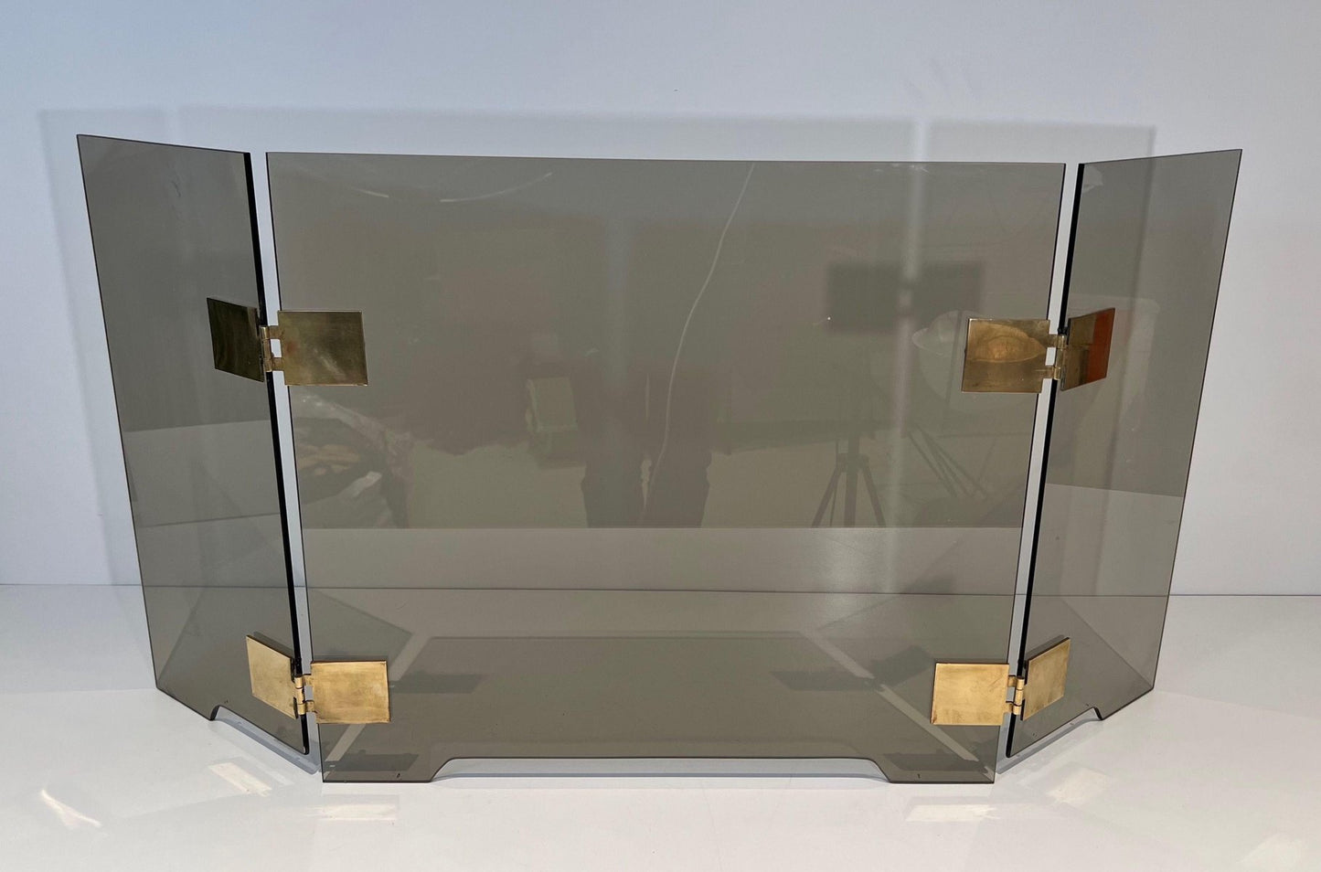 Smoked Glass and Brass Trifold Fireguard, 1970s