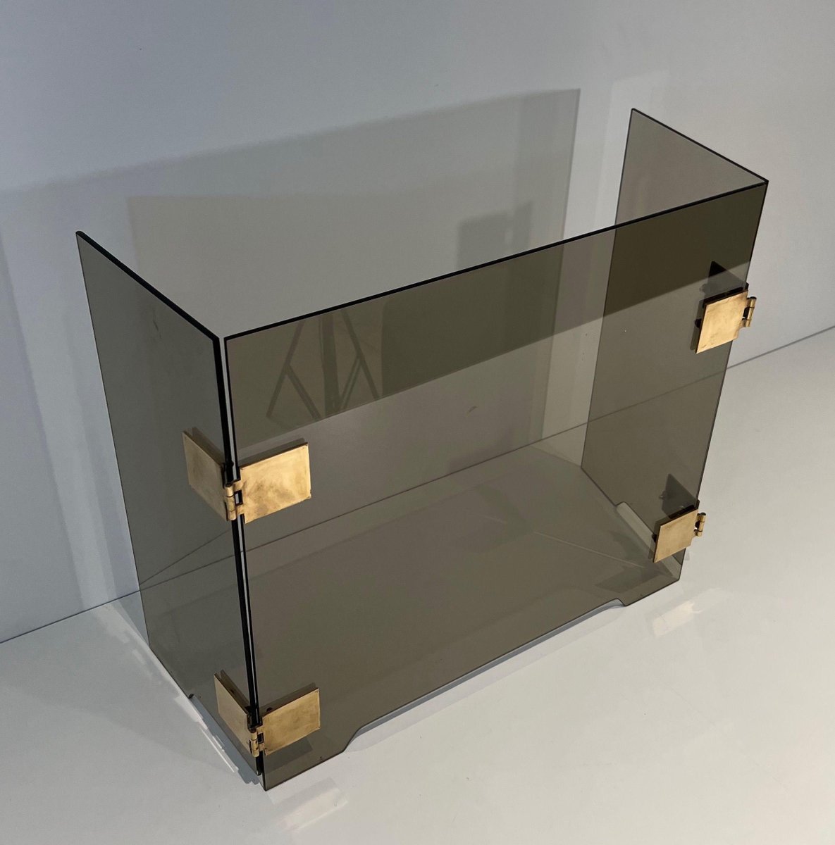 Smoked Glass and Brass Trifold Fireguard, 1970s