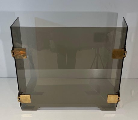 Smoked Glass and Brass Trifold Fireguard, 1970s-BA-1784729