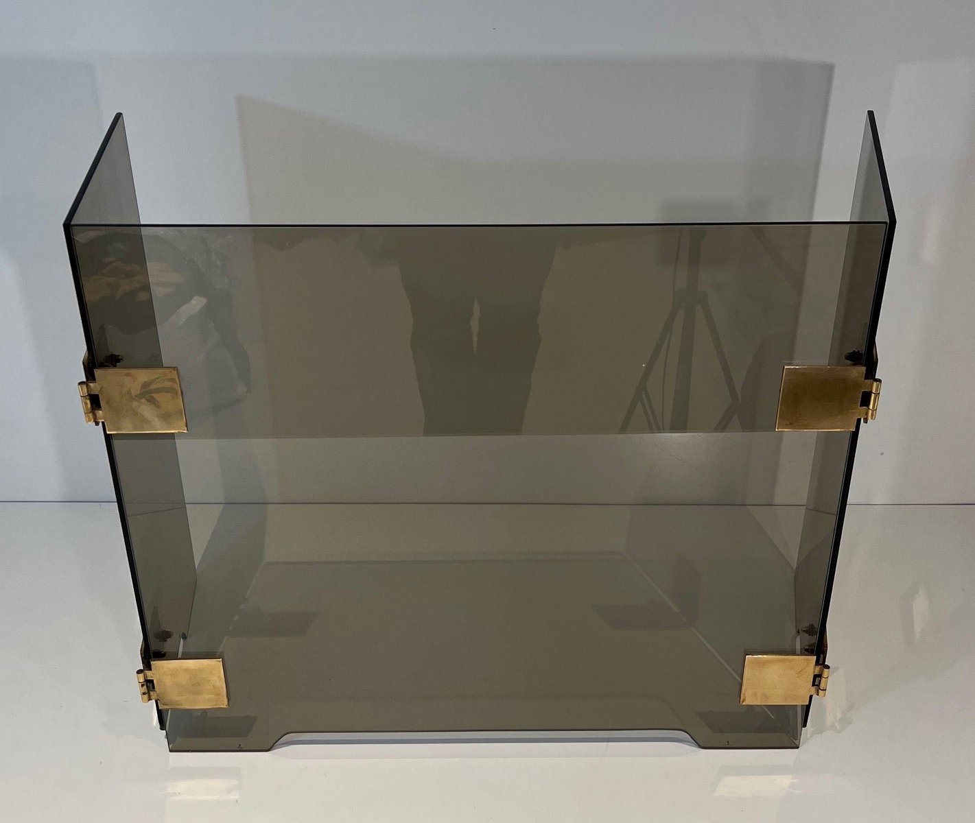 Smoked Glass and Brass Trifold Fireguard, 1970s