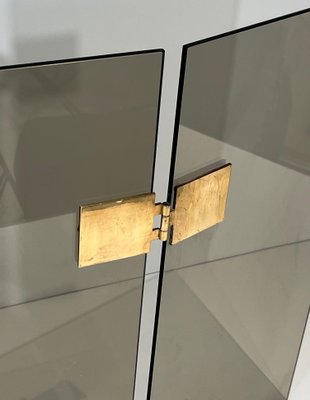 Smoked Glass and Brass Trifold Fireguard, 1970s-BA-1784729