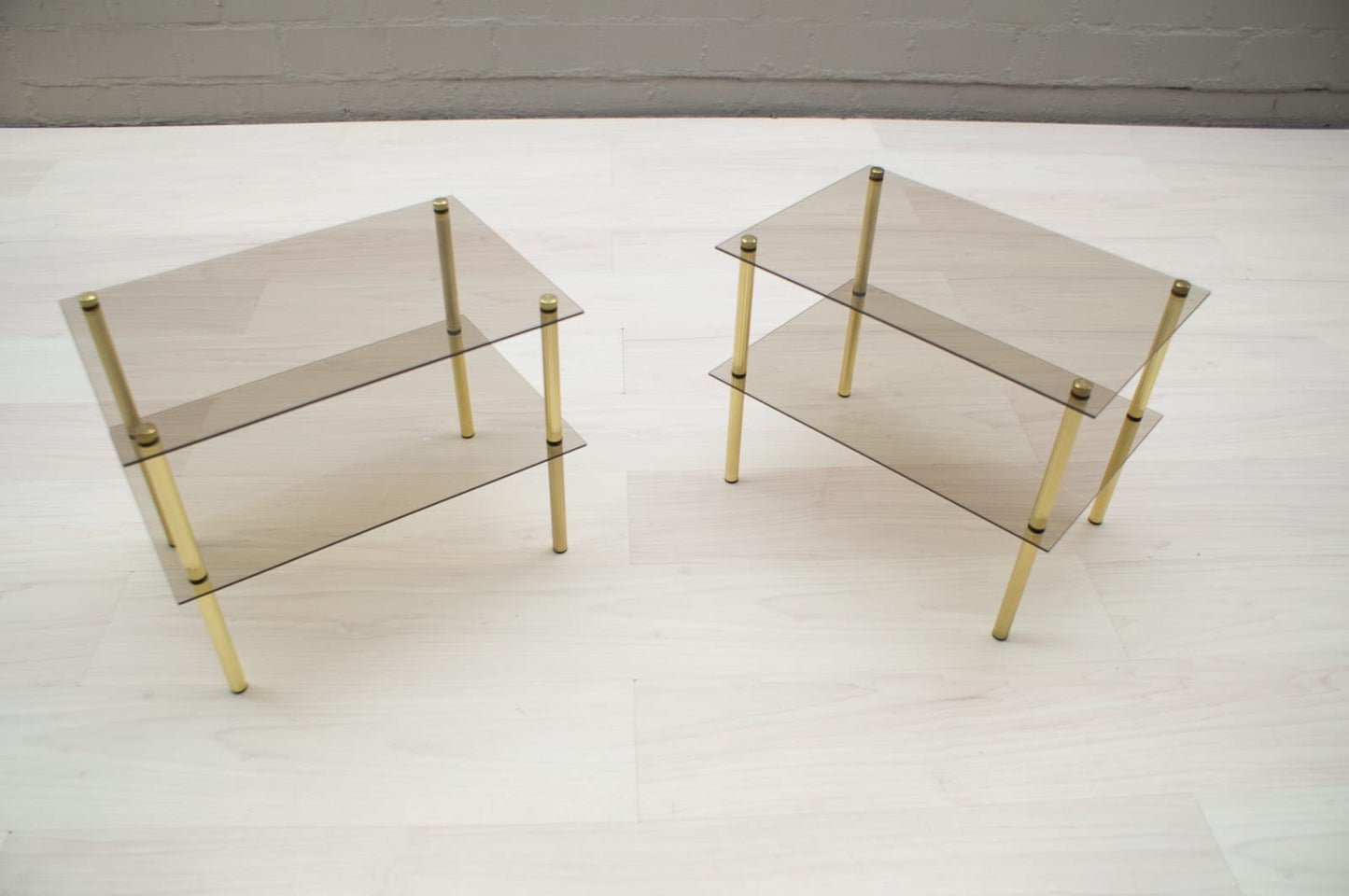 Smoked Glass & Brass Side Tables, 1970s, Set of 2