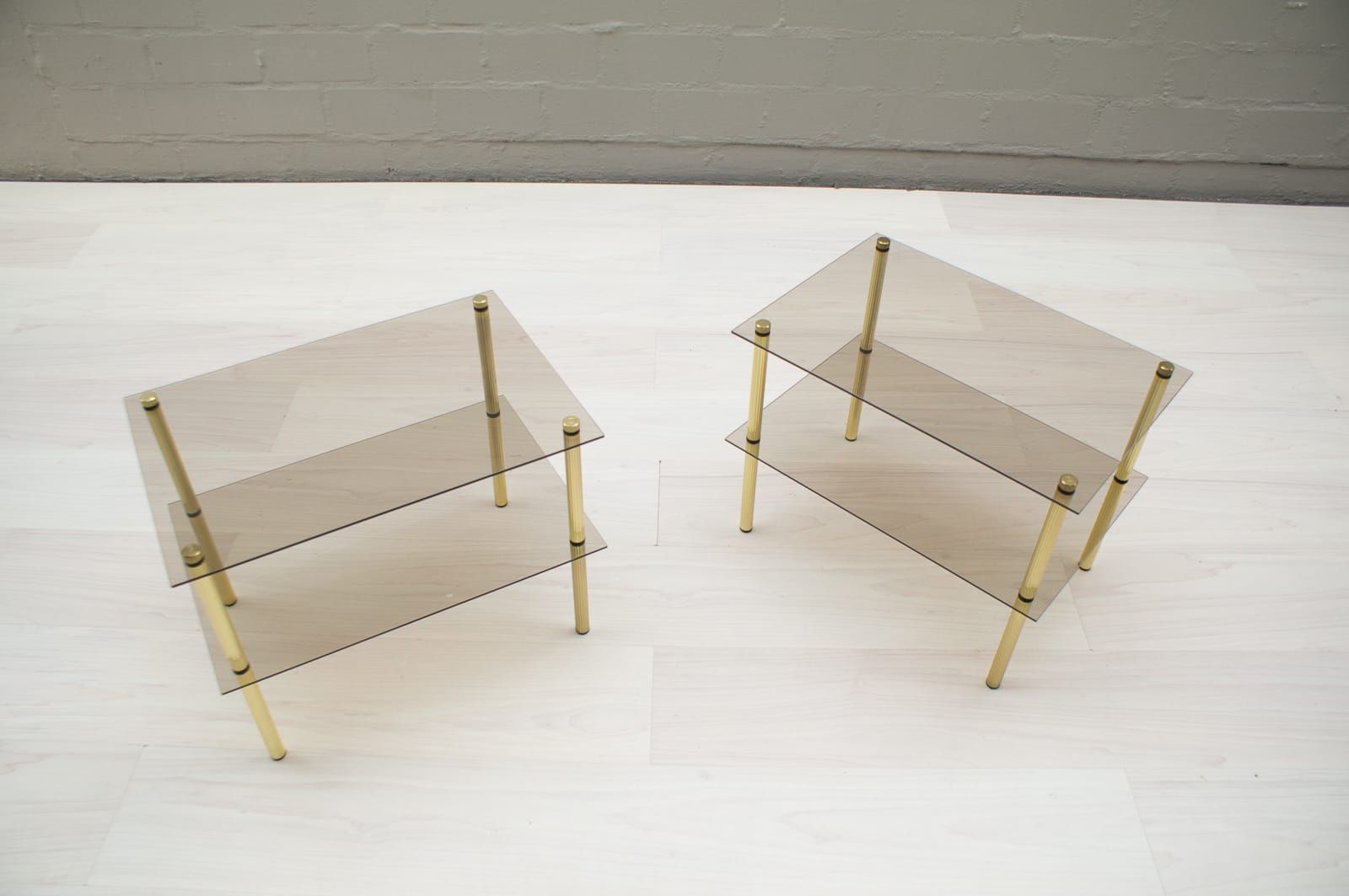 Smoked Glass & Brass Side Tables, 1970s, Set of 2