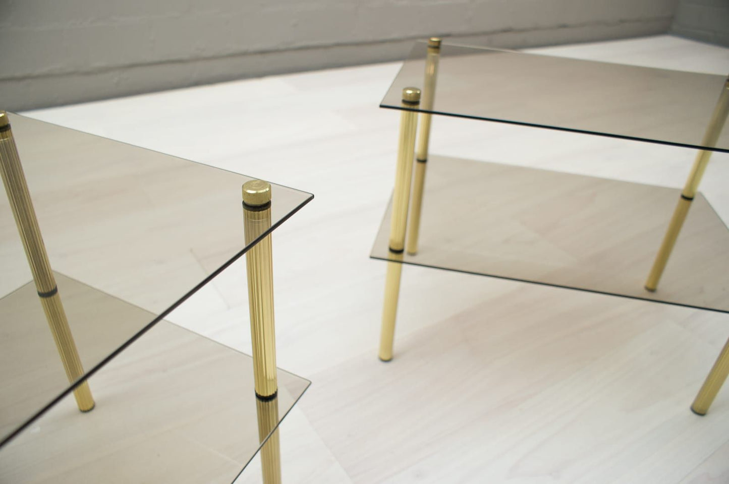 Smoked Glass & Brass Side Tables, 1970s, Set of 2