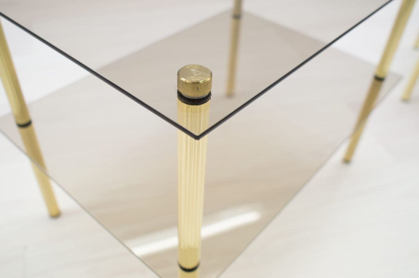 Smoked Glass & Brass Side Tables, 1970s, Set of 2