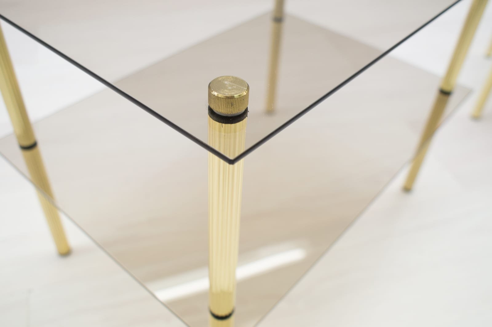 Smoked Glass & Brass Side Tables, 1970s, Set of 2