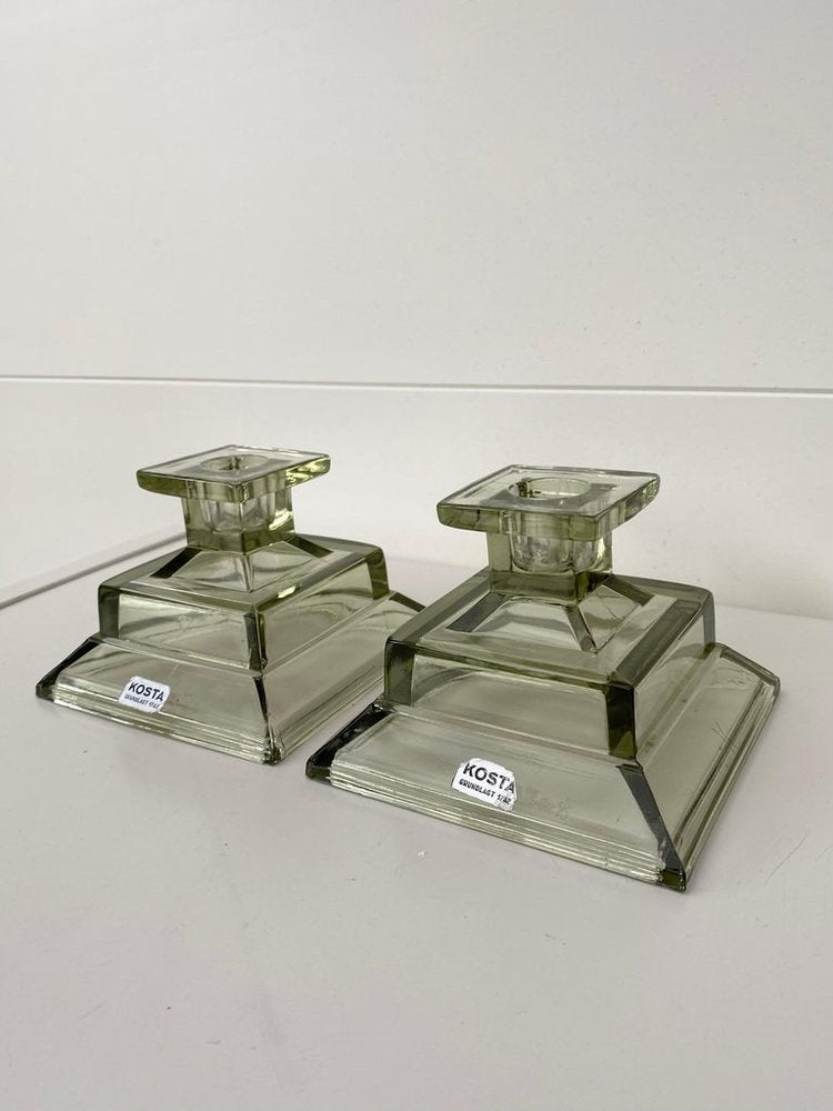 Smoked Glass Candlesticks from Kosta, Set of 2