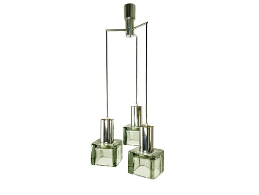 Smoked Glass & Chrome Plated Metal 3-Lights Pendant by F. Poli for Seguso,1960s-RD-2018241