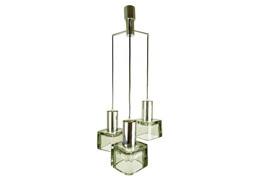 Smoked Glass & Chrome Plated Metal 3-Lights Pendant by F. Poli for Seguso,1960s-RD-2018241