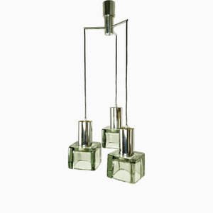 Smoked Glass & Chrome Plated Metal 3-Lights Pendant by F. Poli for Seguso,1960s-RD-2018241