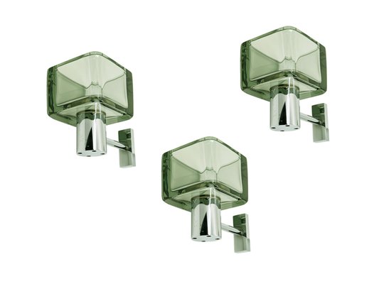 Smoked Glass & Chrome Plated Metal Sconces by F. Poli for Seguso, 1960s, Set of 3-RD-2017200