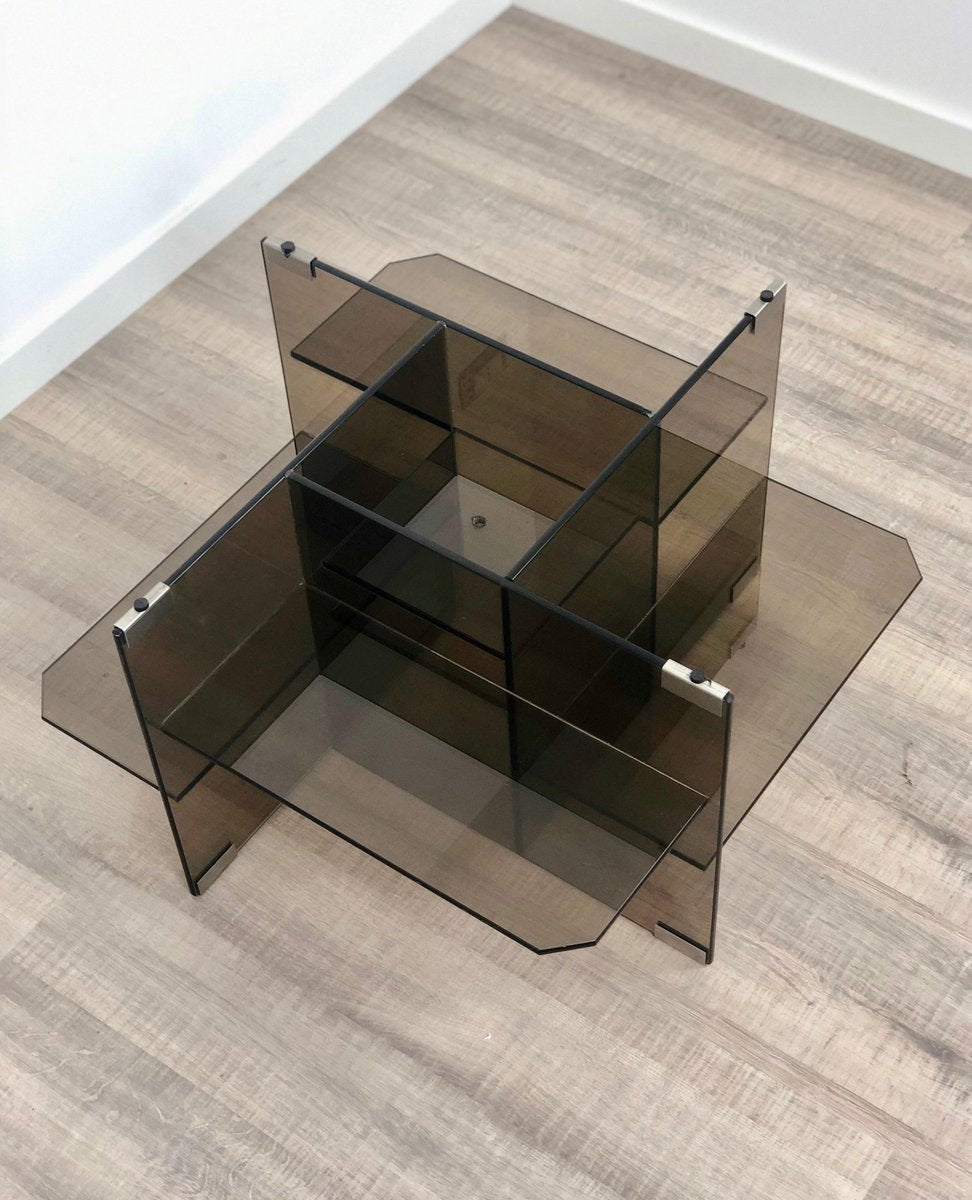 Smoked Glass Coffee Side Table, Italy, 1970s