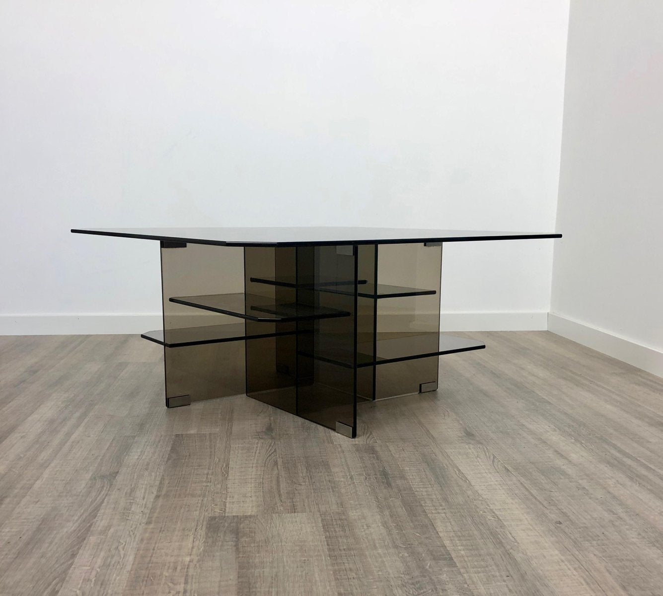 Smoked Glass Coffee Side Table, Italy, 1970s