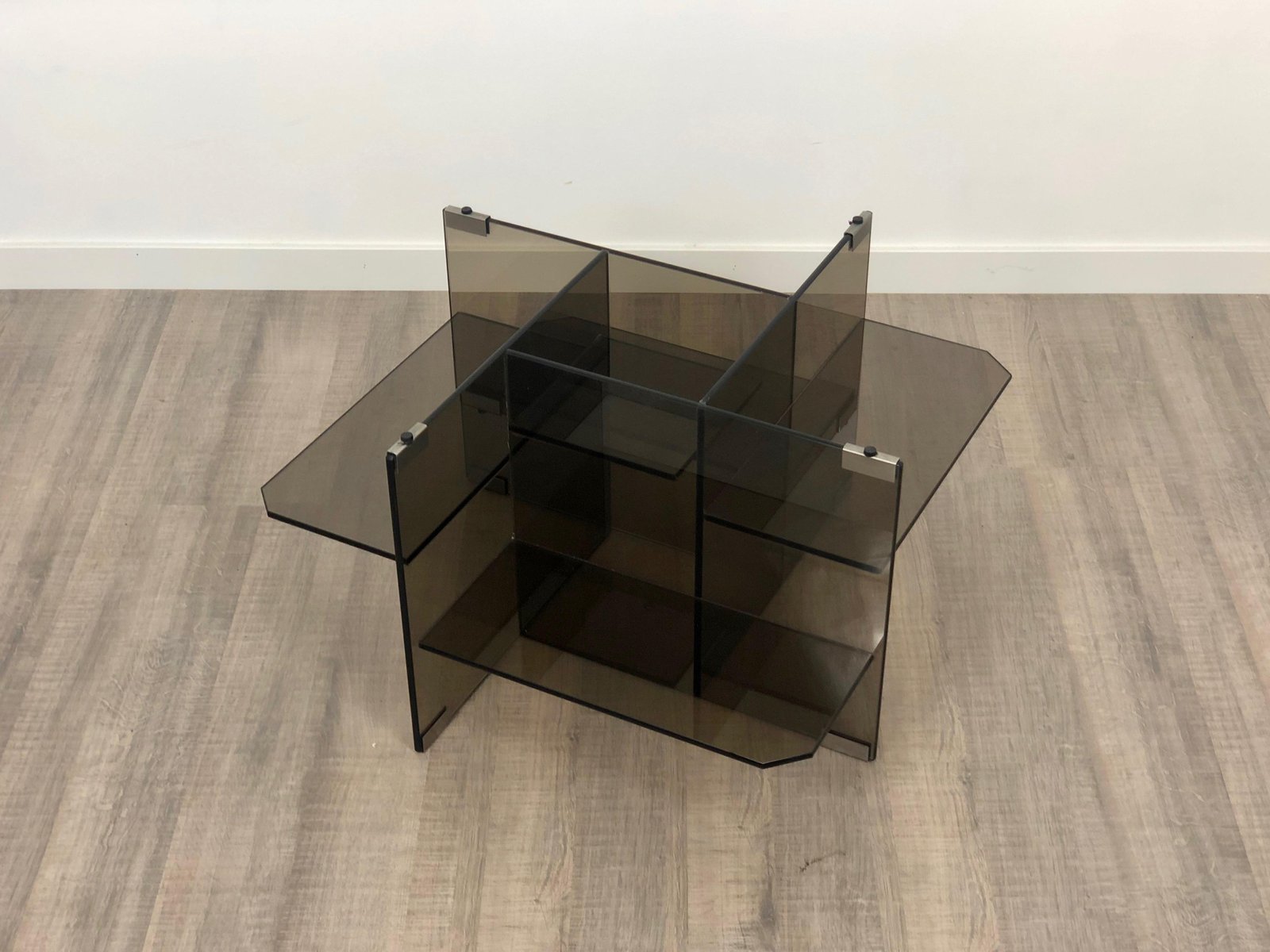 Smoked Glass Coffee Side Table, Italy, 1970s