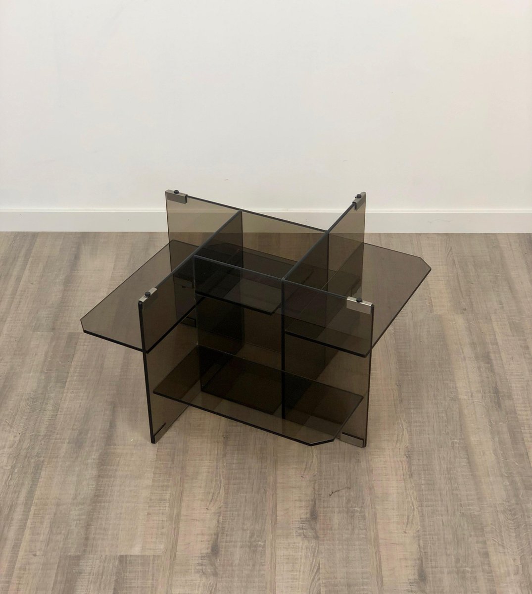 Smoked Glass Coffee Side Table, Italy, 1970s