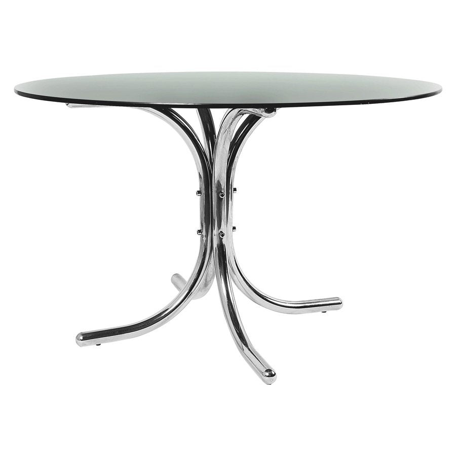 Smoked Glass Dining Table with Chromed Base in the Style of Giotto Stoppino, Italy, 1970s