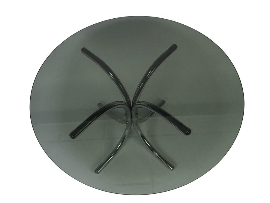 Smoked Glass Dining Table with Chromed Base in the Style of Giotto Stoppino, Italy, 1970s