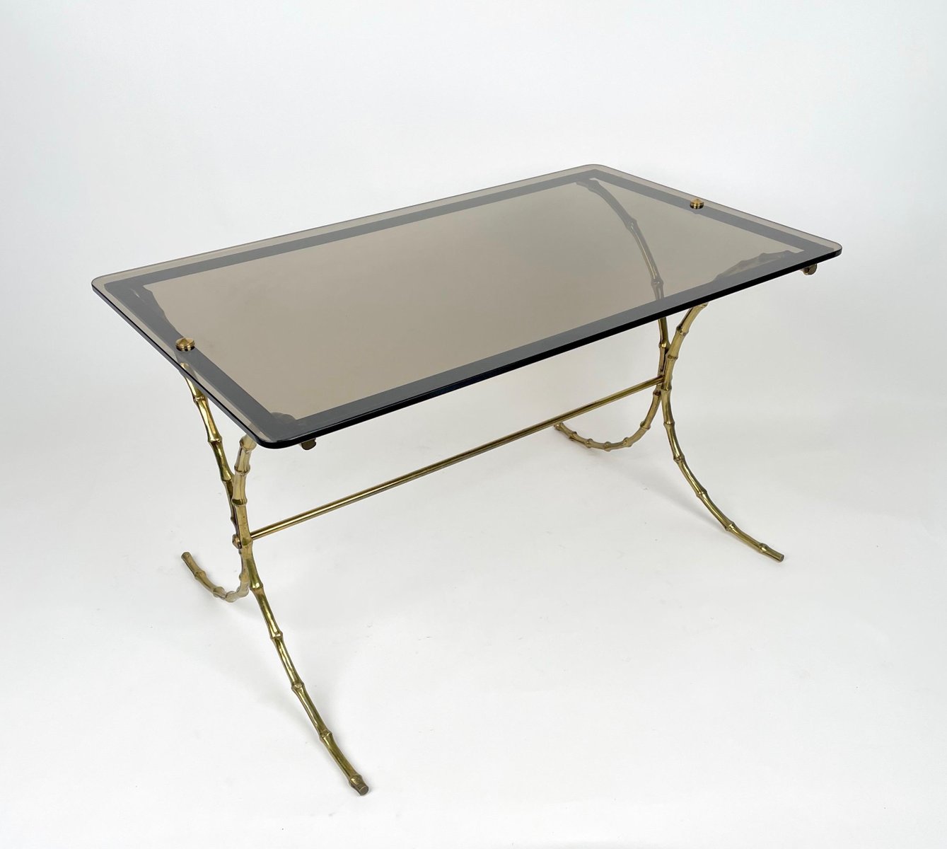 Smoked Glass & Faux Bamboo Brass Coffee Table from Maison Bagues, France, 1970s