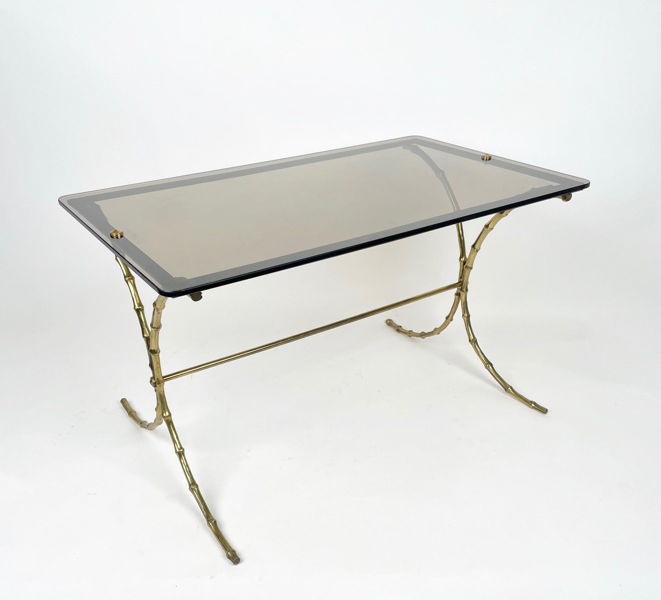 Smoked Glass & Faux Bamboo Brass Coffee Table from Maison Bagues, France, 1970s