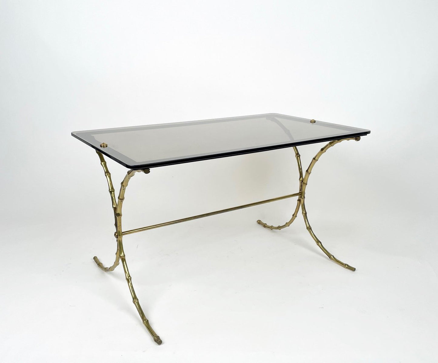 Smoked Glass & Faux Bamboo Brass Coffee Table from Maison Bagues, France, 1970s