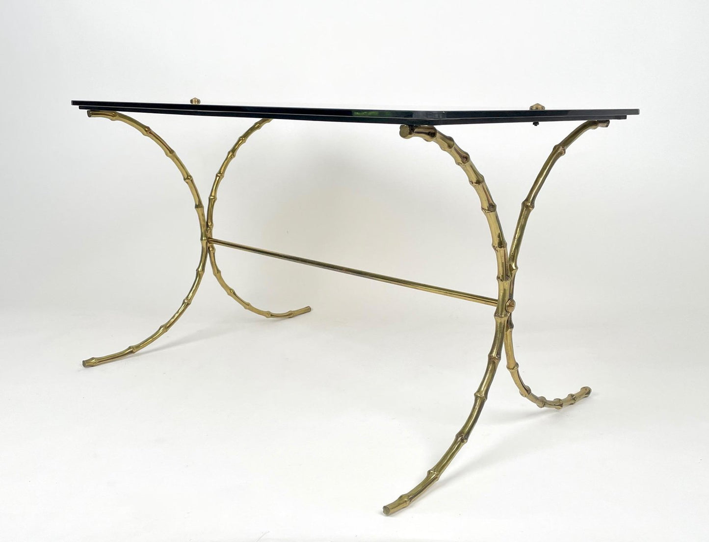 Smoked Glass & Faux Bamboo Brass Coffee Table from Maison Bagues, France, 1970s