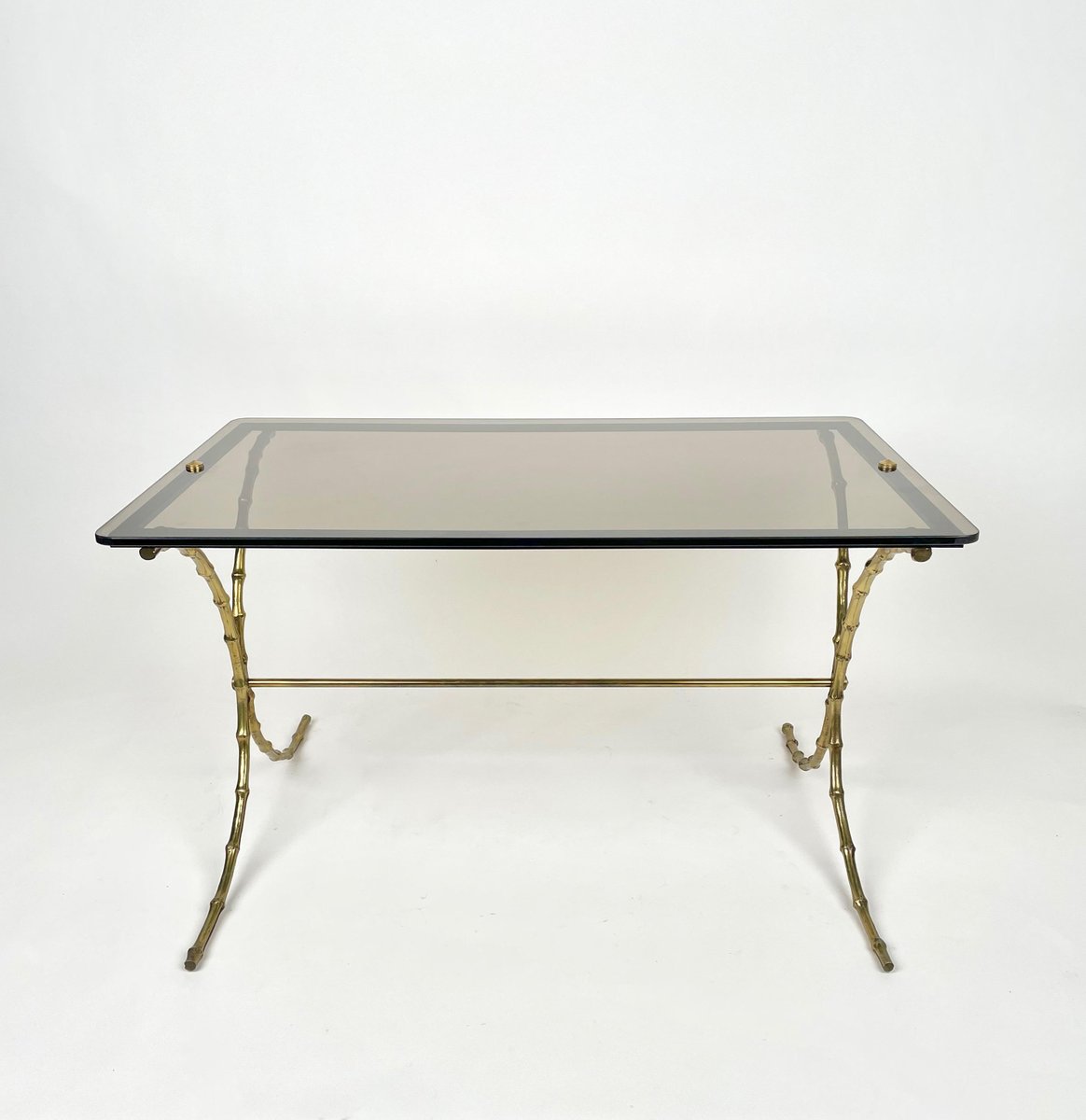 Smoked Glass & Faux Bamboo Brass Coffee Table from Maison Bagues, France, 1970s