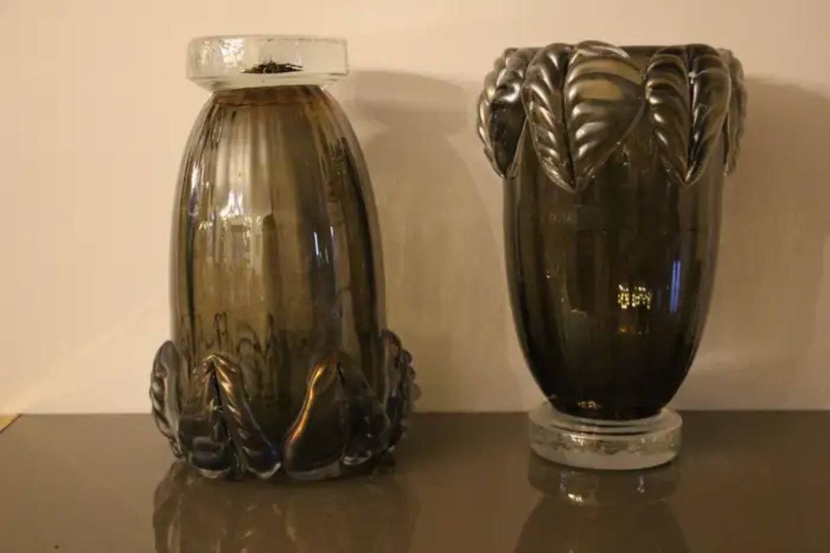 Smoked Glass Murano Vases by Costantini, Set of 2