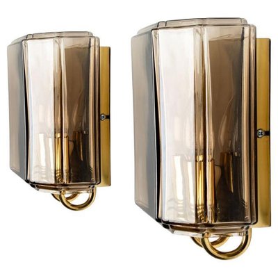 Smoked Glass Wall Lights attributed to Glashütte Limburg, 1960s, Set of 2-VDW-1719591