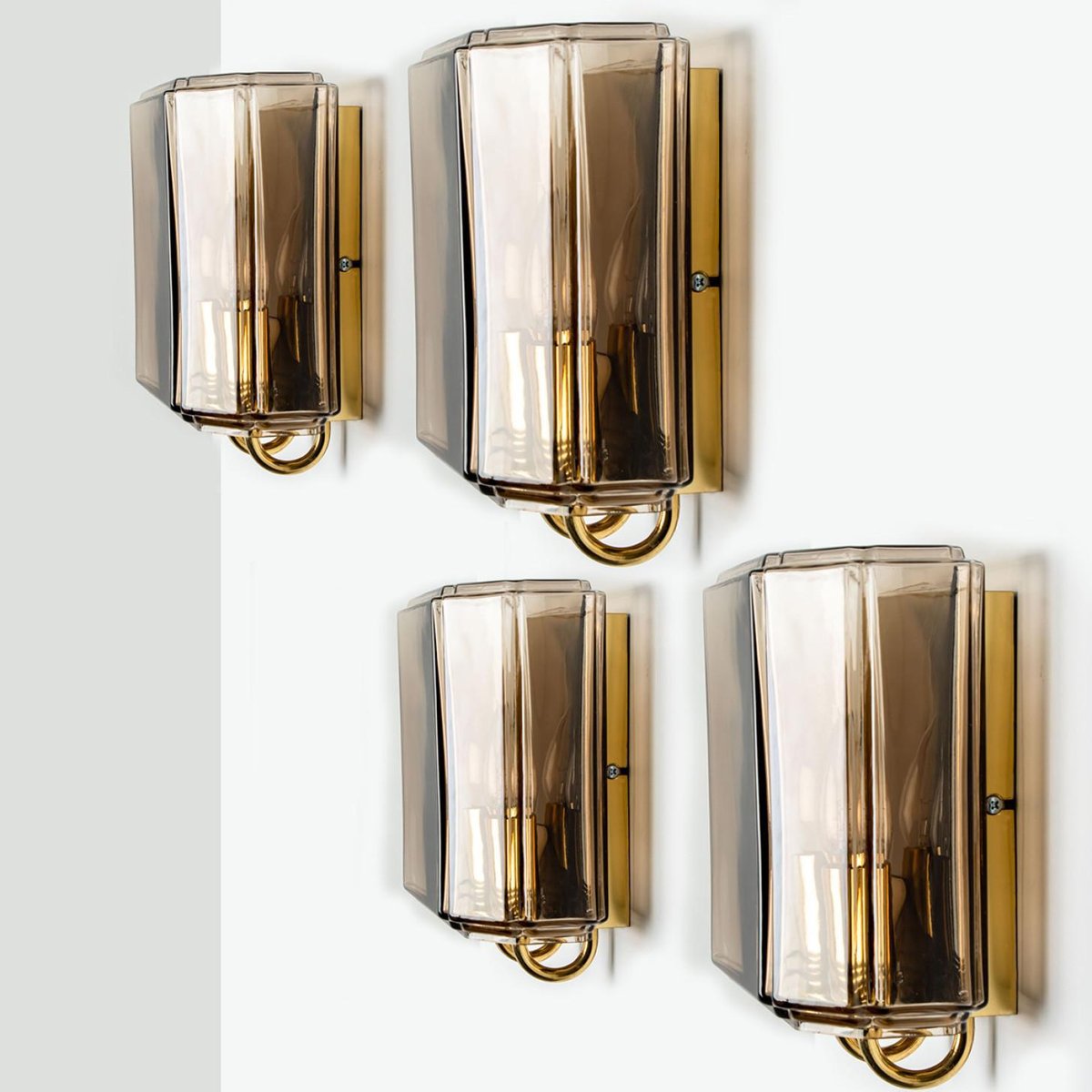 Smoked Glass Wall Lights attributed to Glashütte Limburg, 1960s, Set of 2