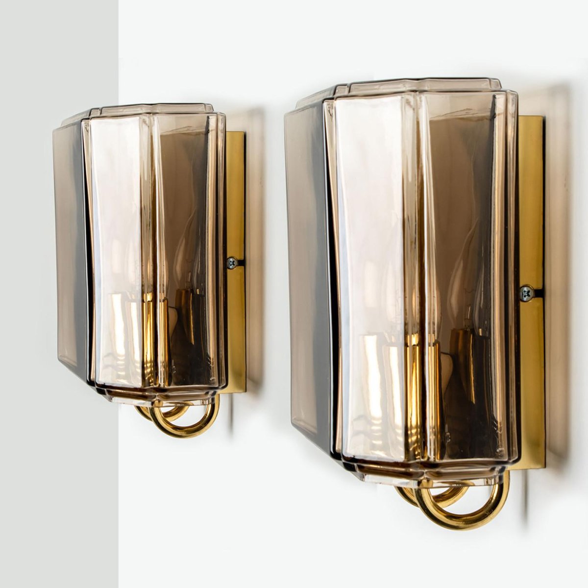 Smoked Glass Wall Lights attributed to Glashütte Limburg, 1960s, Set of 2