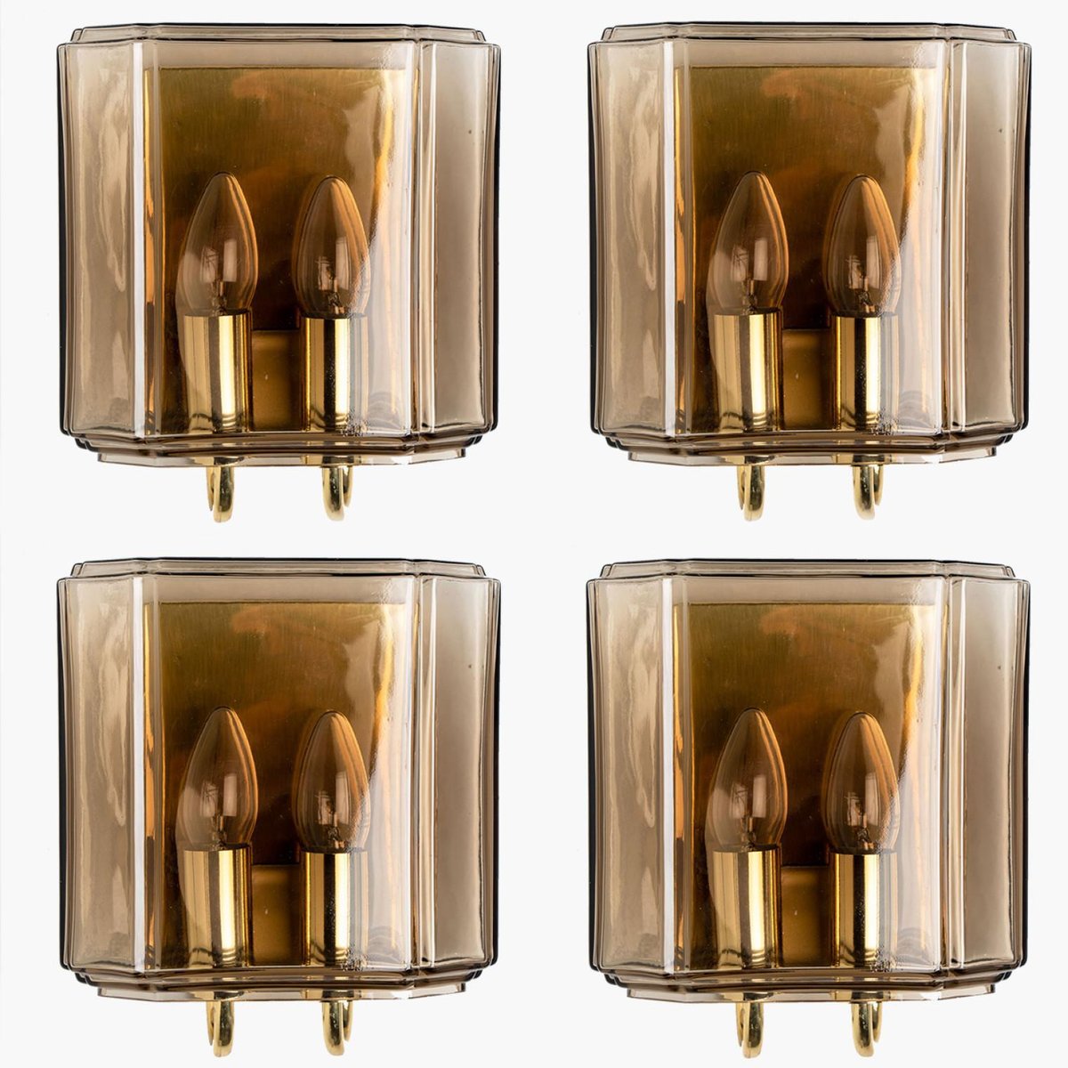 Smoked Glass Wall Lights attributed to Glashütte Limburg, 1960s, Set of 2