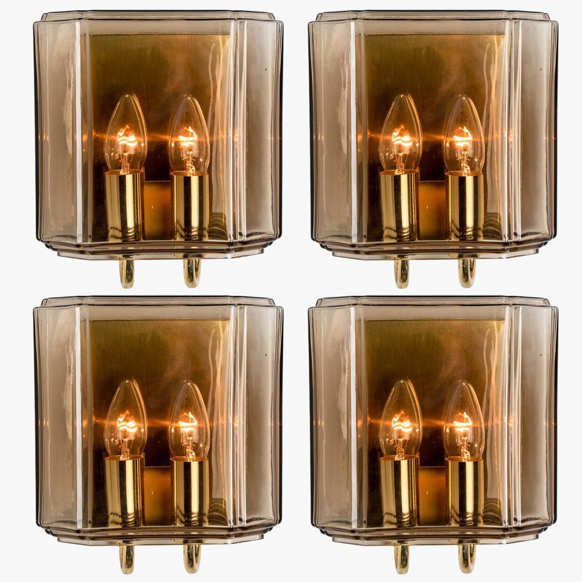 Smoked Glass Wall Lights attributed to Glashütte Limburg, 1960s, Set of 2