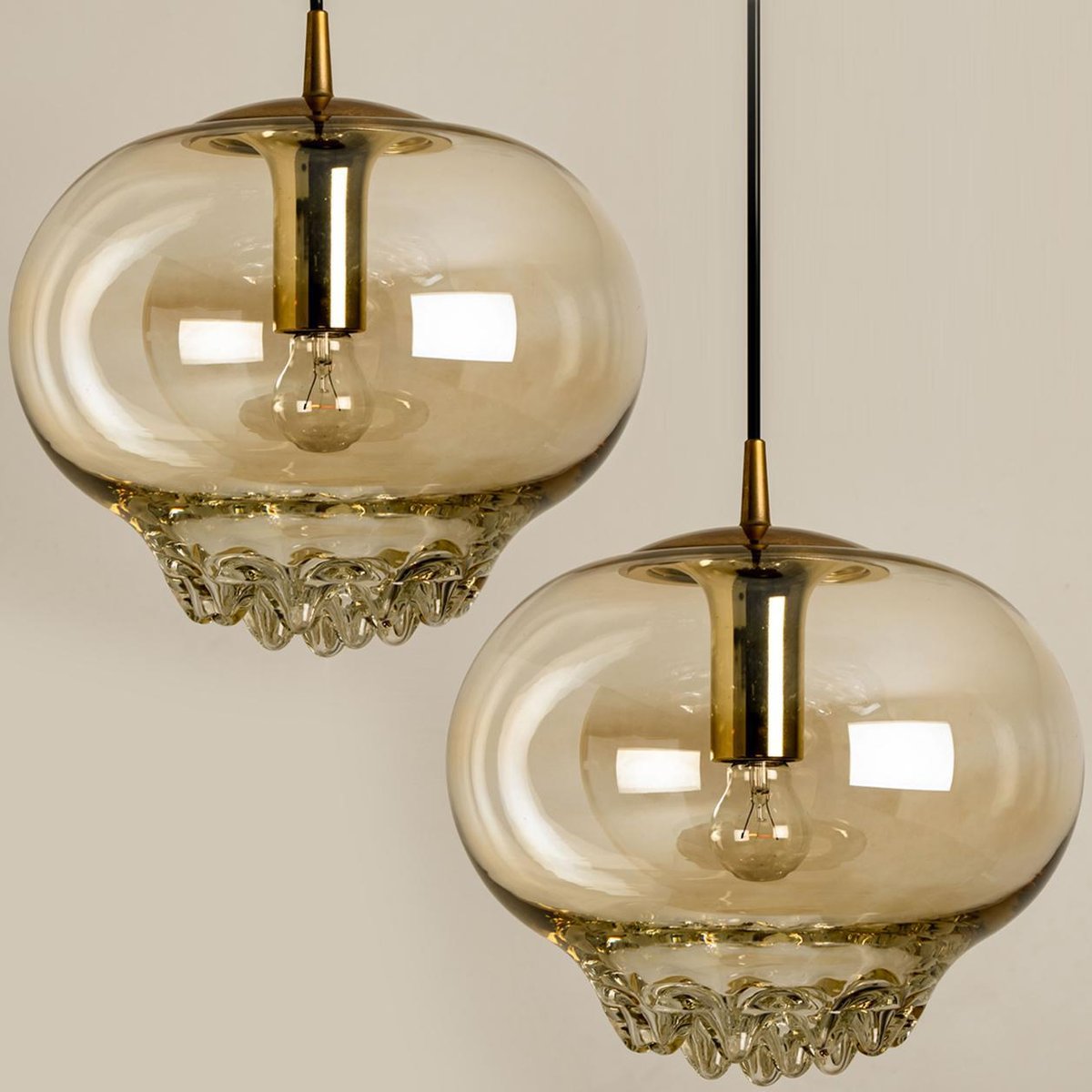 Smoked Golden & Brown Pendant Lights by Peill & Putzler, 1960s, Set of 2