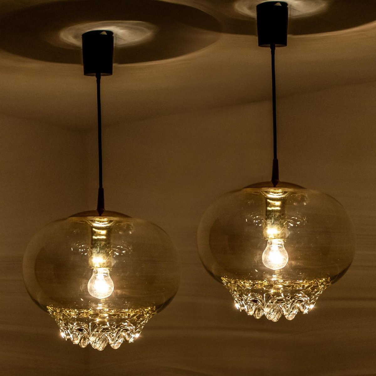 Smoked Golden & Brown Pendant Lights by Peill & Putzler, 1960s, Set of 2