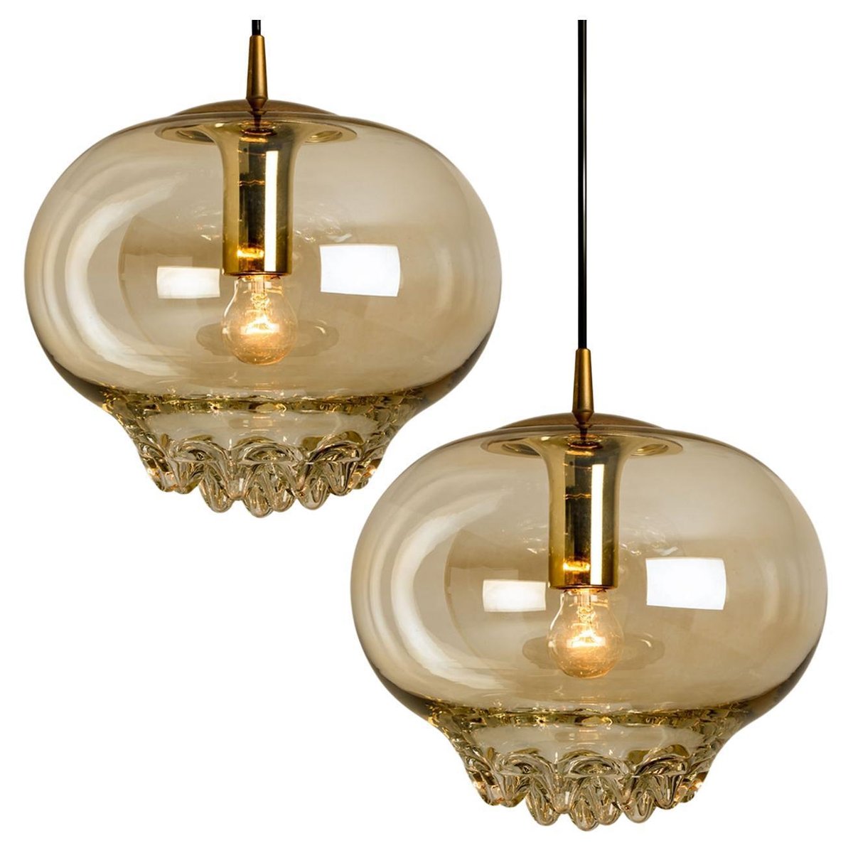 Smoked Golden & Brown Pendant Lights by Peill & Putzler, 1960s, Set of 2