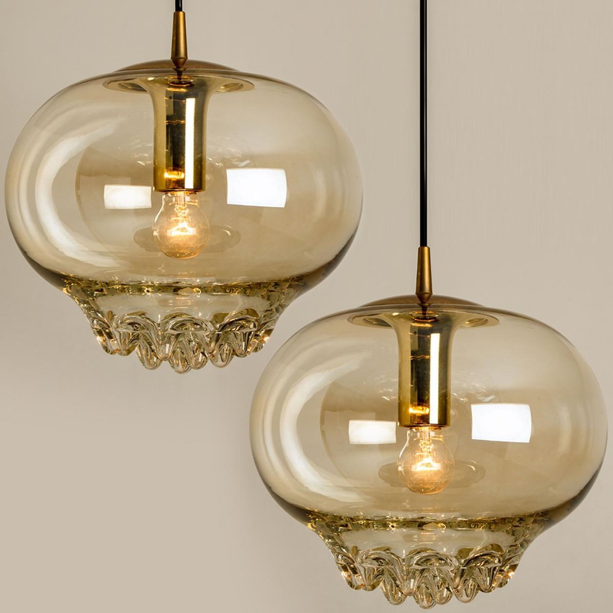 Smoked Golden & Brown Pendant Lights by Peill & Putzler, 1960s, Set of 2