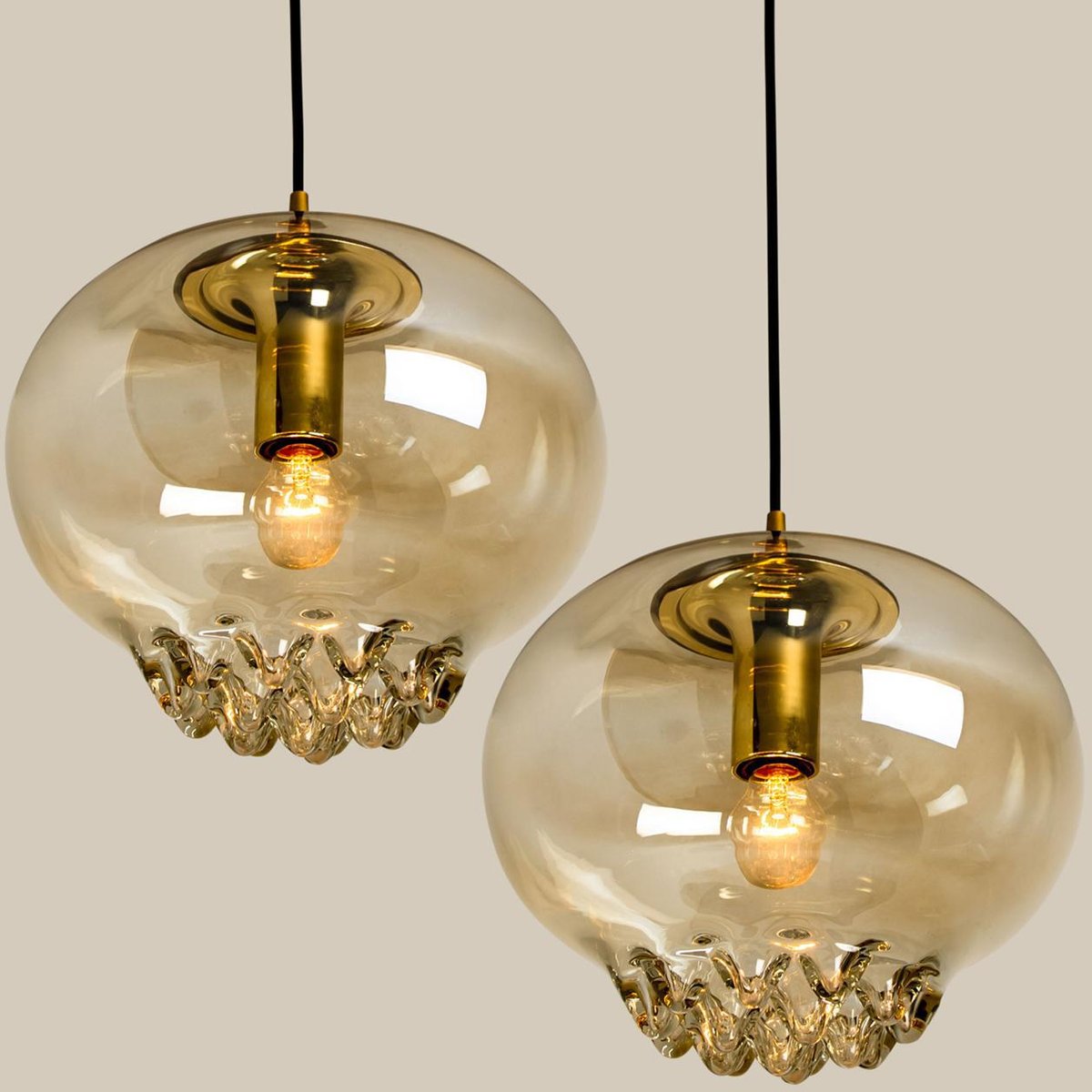 Smoked Golden & Brown Pendant Lights by Peill & Putzler, 1960s, Set of 2