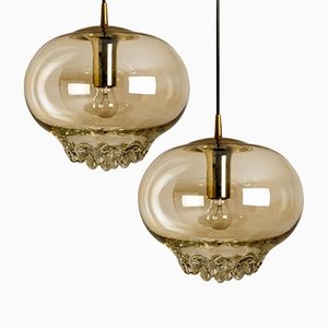 Smoked Golden & Brown Pendant Lights by Peill & Putzler, 1960s, Set of 2-VDW-1293713