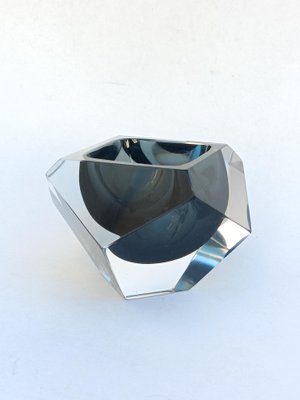 Smoked Grey Faceted Murano Sommerso Glass Bowl or Ashtray, 1970s-XUQ-2043321