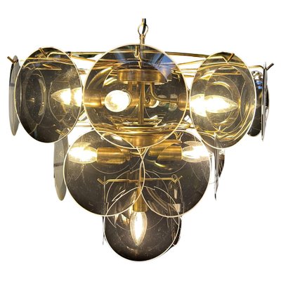 Smoked Murano Glass Disc Chandelier attributed to Vistosi, 1970s-OVO-1805009