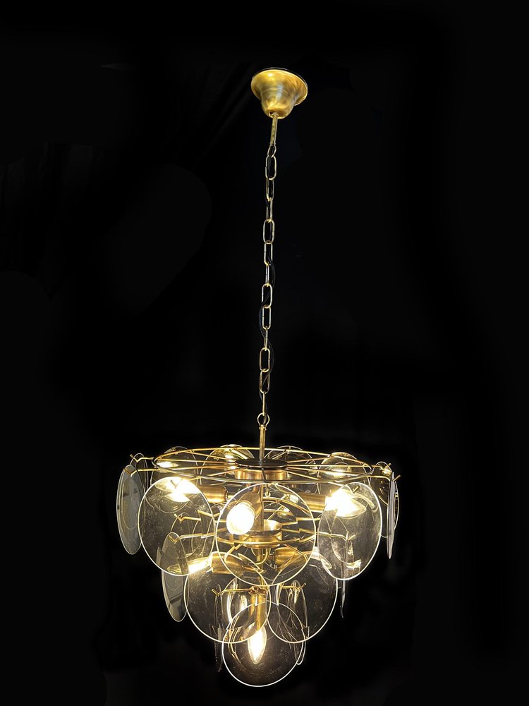 Smoked Murano Glass Disc Chandelier attributed to Vistosi, 1970s