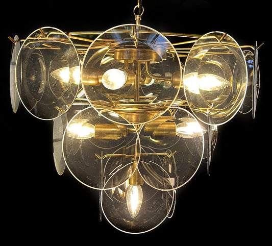 Smoked Murano Glass Disc Chandelier attributed to Vistosi, 1970s