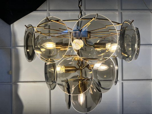 Smoked Murano Glass Disc Chandelier attributed to Vistosi, 1970s-OVO-1805009