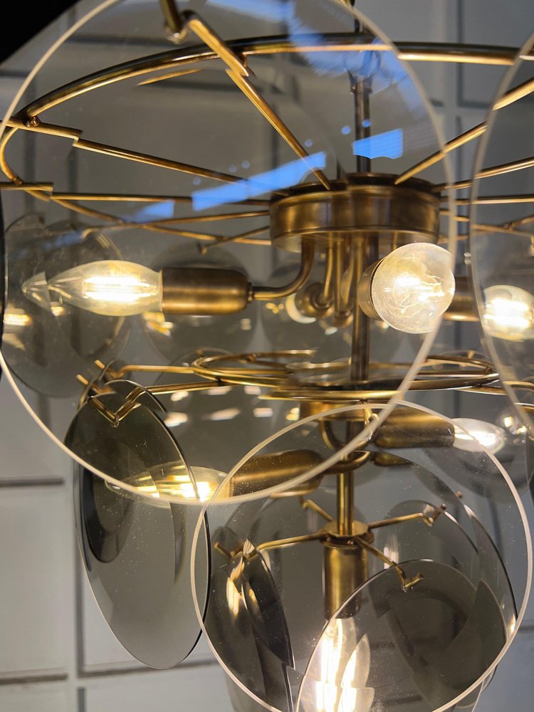 Smoked Murano Glass Disc Chandelier attributed to Vistosi, 1970s