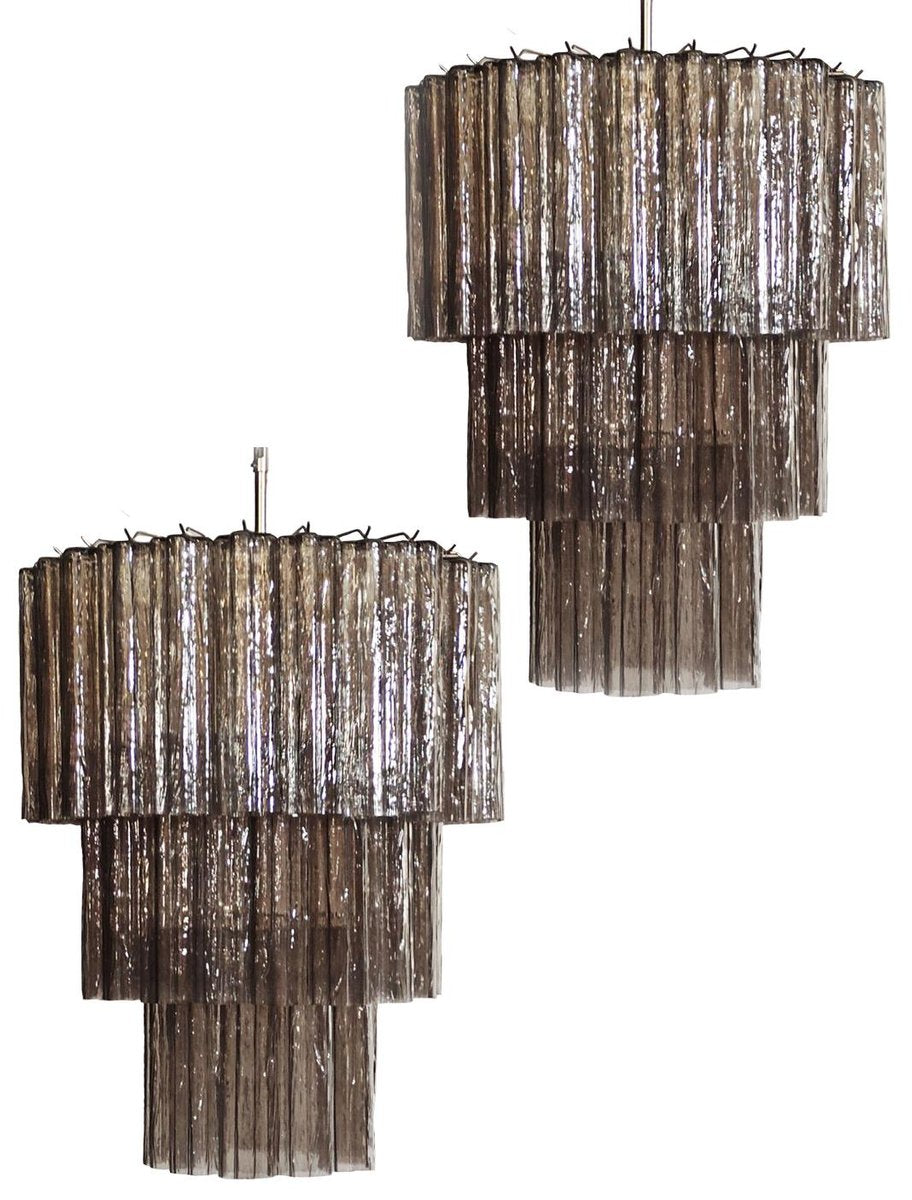 Smoked Murano Glass Tubes 3-Tier Chandelier, 1990s