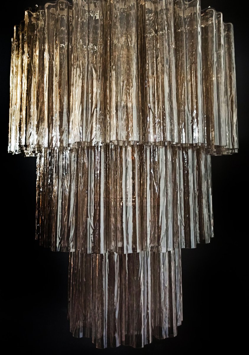 Smoked Murano Glass Tubes 3-Tier Chandelier, 1990s