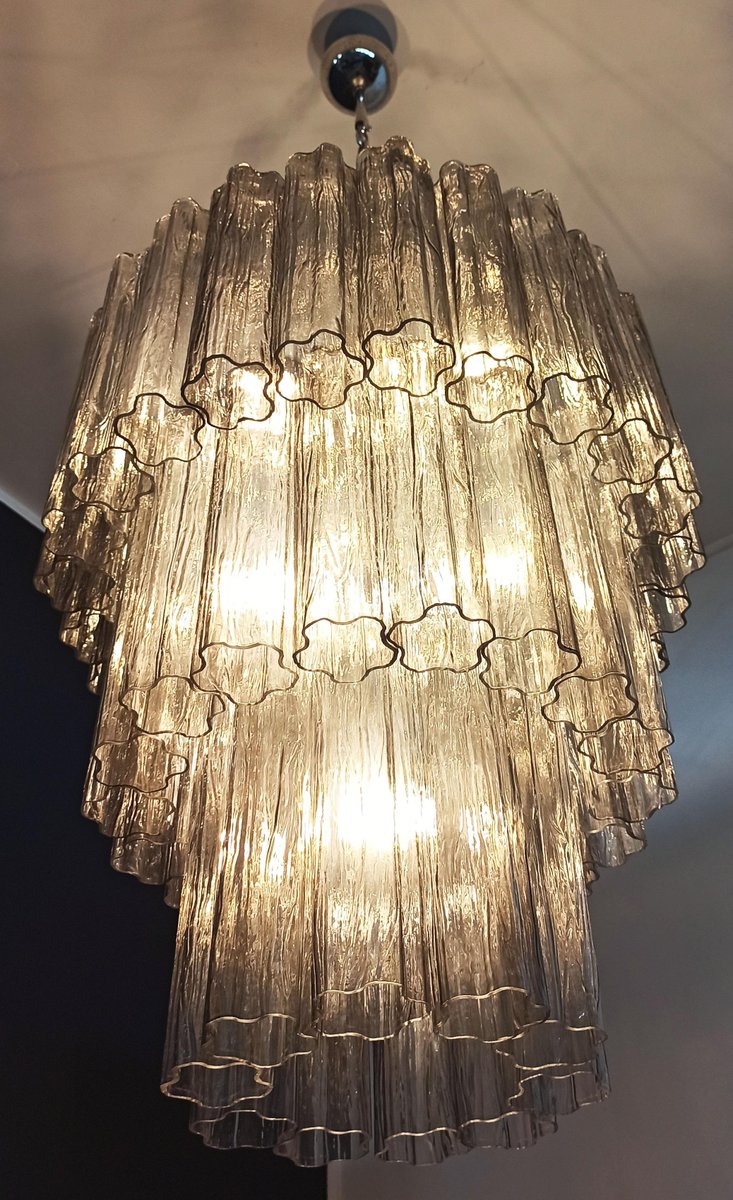 Smoked Murano Glass Tubes 3-Tier Chandelier, 1990s