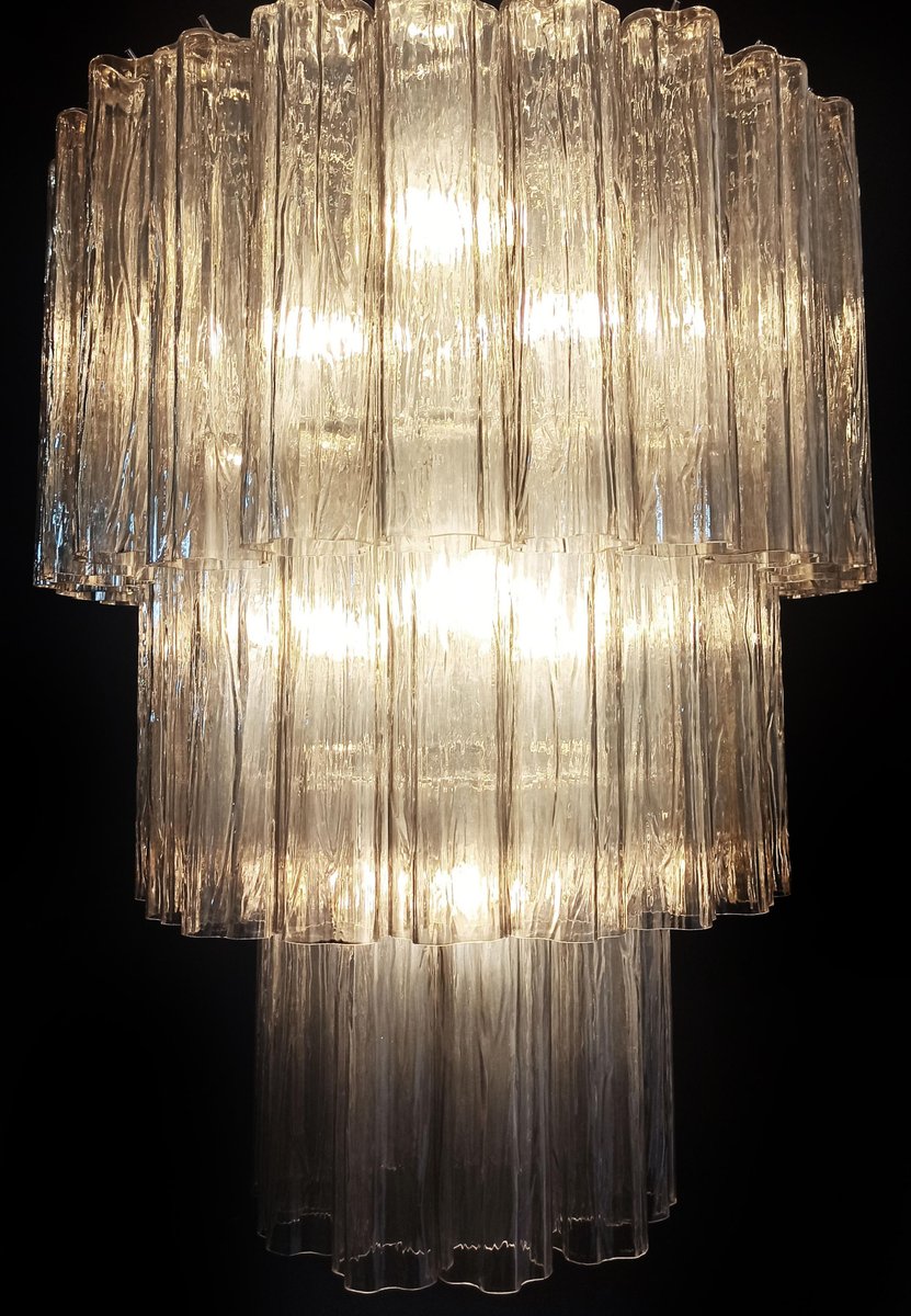 Smoked Murano Glass Tubes 3-Tier Chandelier, 1990s