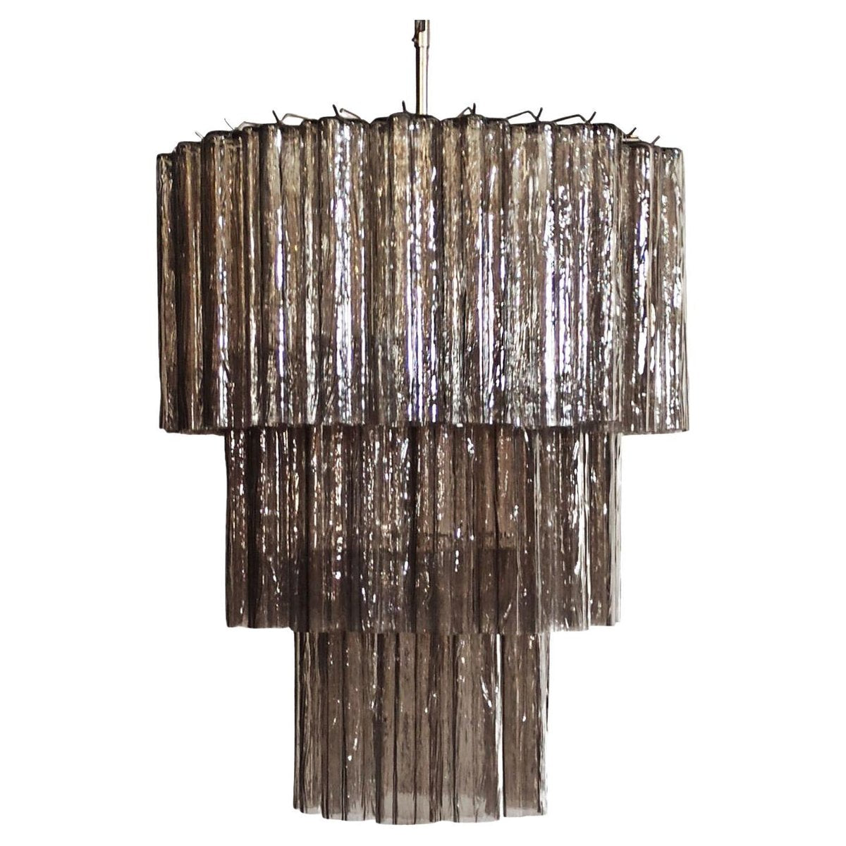 Smoked Murano Glass Tubes 3-Tier Chandelier, 1990s