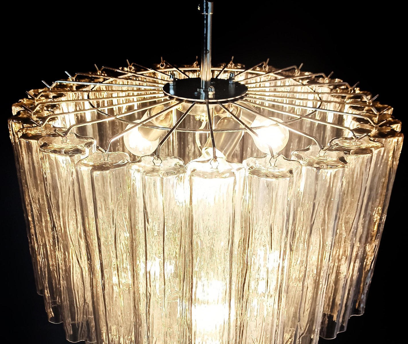 Smoked Murano Glass Tubes 3-Tier Chandelier, 1990s